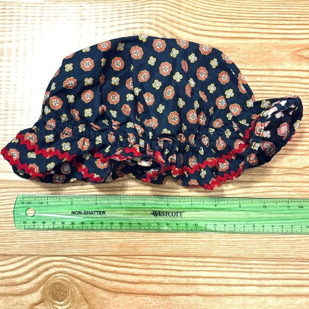 Vintage Children’s Navy Blue and Red Floral Pioneer Prairie Bonnet Hat